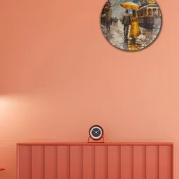 THE QUIRKY HOME Love In The Rain Brown & Yellow Printed Ceramic Wall Plates-image-1