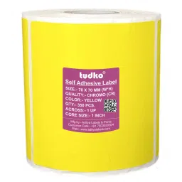 Tudko 70x70 mm 80 GSM 1 UP Self Adhesive Paper Label Yellow-38