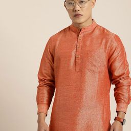 Taavi Men Coral Orange Ethnic Motifs Printed Festive Kurta-13