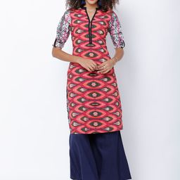 Vishudh Women Pink & Olive Green Printed Straight Kurta-image-66