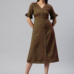 Cottinfab Bell Sleeves A-Line Midi Dress-image-4