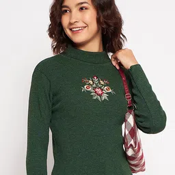 CLAPTON Women Embroidered Woollen Pullover Sweaters-image-91