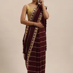 Sugathari Maroon & Gold-Toned Sequinned Jamdani Saree-picture-1