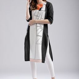 W Women Black & Off-White Printed Straight Kurta-20