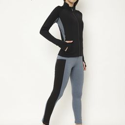 CHKOKKO Women Black & Grey Colourblocked Sports Tracksuit-picture-37