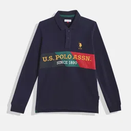 U.S. Polo Assn. Kids Boys Brand Logo Embroidered Polo Collar Pure Cotton T-shirt-picture-2