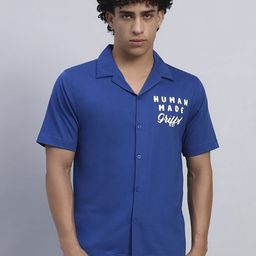 GRIFFEL Men Oversized Fit Typography Printed Cuban Collar Pure Cotton Casual Shirt-picture-3