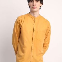 Voroxy Men Smart Band Collar Solid Cotton Casual Shirt-image-96