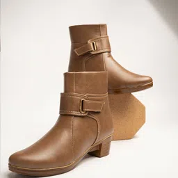 Shoetopia Women Brown Solid Leather Boots-55