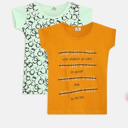 Lil Tomatoes Girls Cotton Mustard & Green Printed Pack Of 2 T-Shirts-picture-36