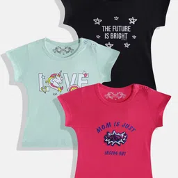 FEMEA Girls Magenta & Sea Green Set of 3 T-shirt-9