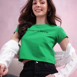 DressBerry Typography Print Regular Fit Crop T-shirt-image-98