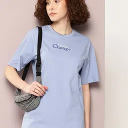 DILLINGER Women Typography Printed Pure Cotton Oversized T-shirt-image-47