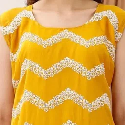 PARROT CREATION Chevron Embroidered Sequinned Georgette Kurti With Sharara And Dupatta image 4