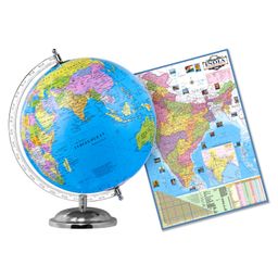 Fiddlerz Rotating Educational Metal Base World Globe with Political Map - Multicolor-1