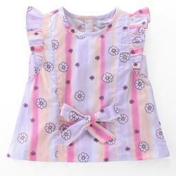 Babyoye Eco Conscious Cotton Sleeveless Top With Attachable Sleeves Floral Print- Purple & Pink-image-5