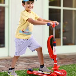 Kicknroll 2 in 1 Kids Kick Scooter With Foldable Seat Music And Adjustable Height With Widened Non-Slip LED Deck And Wheel With Footrest - Red-23