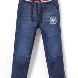 Babyhug Denim Full Length with Stretch Jeans Football Print - Dark Blue-image-91