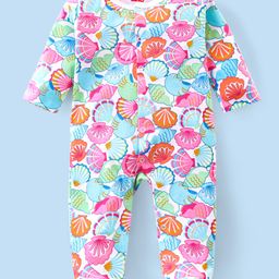 Babyhug Interlock Knit Full Sleeves Footed Sleep Suit Seashell Print - Multicolor-image-52