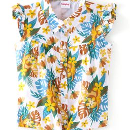 Babyhug Cotton Knit Frill Sleeves Top with Knot Detailing  Floral  Print - White-image-57