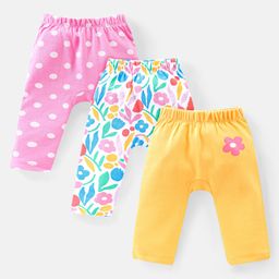 Babyhug Interlock Full Length Diaper Pants Floral & Polka Dots Print Pack of 3 -  Multicolour-image-12