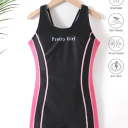 Pine Active Sleeveless Legged Swimsuit Text Print - Black-image-41