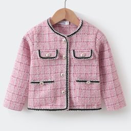 Kookie Kids Full Sleeves Checkered Jacket with Pockets - Pink-image-8
