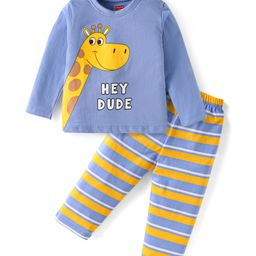 Babyhug Cotton Knit Full Sleeves Night Suit With Giraffe Print - Royal Blue-image-83