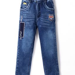 Olio Kids Denim Woven Full Length Jeans With Text Embroidery - Blue-image-11