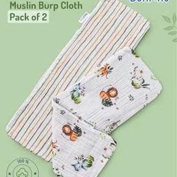 Bonfino Organic Muslin Burp Cloth African Safari Print Set of 2- Green & White-picture-20