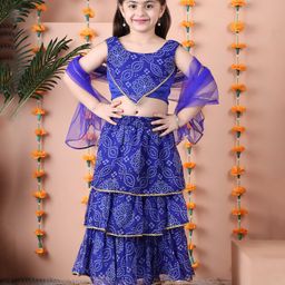 NEUDIS Georgette Sleeveless Bandhani Printed & Lace Embellished Lehenga Choli With Dupatta Set - Blue-image-14