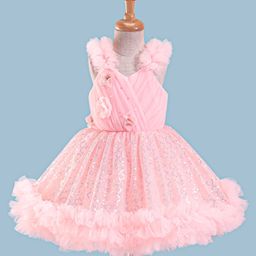 Enfance Sleeveless Floral Applique Sequin Embellished Ruffle Detailed Dress - Peach-image-14