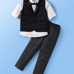 Mark & Mia Cotton Woven Full Sleeves Striped 3 Piece Party Suit With Bow - Black & White-image-91