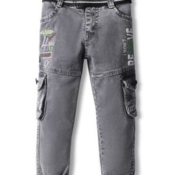 Rikidoos Denim Woven I Dont Believe Text Printed Jeans With Belt - Grey-picture-43