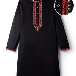 EARTHY TOUCH Single Jersey Knit Full Sleeves Kurta with Embroidery - Black-picture-19