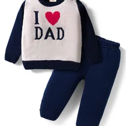 Doodle Poodle Knitted Full Sleeves Pullover Sweater Set With Jacquard Knit Design - Navy Blue & Grey-picture-29