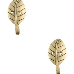 IndianShelf Gold Toned 2 Pieces Brass Betel Leaf Door Hangers for Clothes Wall Hooks-image-45