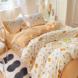 JC HOME Yellow & Orange Solid Polycotton 4 Piece Double King Regular Bedding Set-21