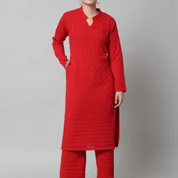 KREW Red Pure Wool Kurta Sets-image-92