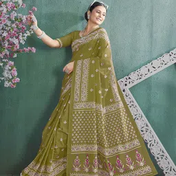 HERE&NOW Floral Printed Pure Cotton Ikat Saree-picture-52