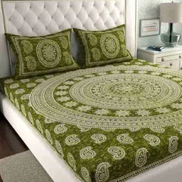 RF RELAXFEEL Lime Green & White 220 TC King Bedsheet with 2 Pillow Covers-image-31