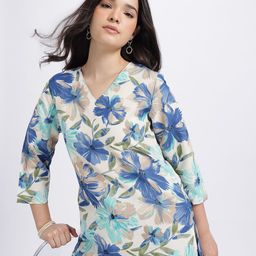 Anouk Rustic Floral Printed V-Neck Straight Kurti-picture-5