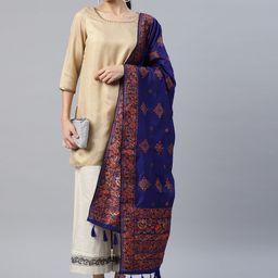 Silk Land Ethnic Motifs Embroidered Pure Cotton Dupatta With Thread Work-25