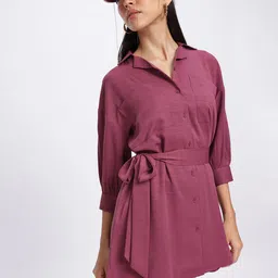 glitchez Mini Maven Drop-Shoulder Belted Shirt Dress-image-88