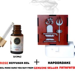 Shiv Aroma Oil Diffuser With 2 IN 1 Kapoordani & Night Bulb with 12ml ROSE Aroma Glass Incense Holder Set-image-17