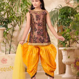 Sangria Girls Floral Printed Beads and Stones Brocade Straight Kurti Patiala & Dupatta-picture-45