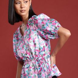 all about you Floral Printed Puff Sleeves Wrap Top-image-38