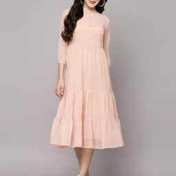 BAESD Women Puff Sleeve Mandarin Collar Fit & Flare Midi Dress-picture-8