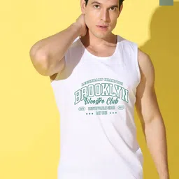 WOOSTRO Pack Of 2 Printed Combed Cotton Gym Vests VWS26(BKLN WHITE)(RUN LGTGREEN)-29