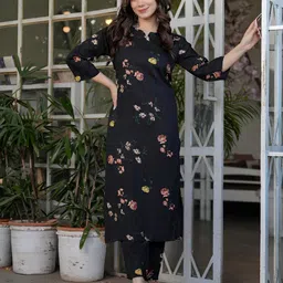 Divyadham Textiles Floral Printed Notch Neck Kurta With Trousers & Dupatta-picture-19